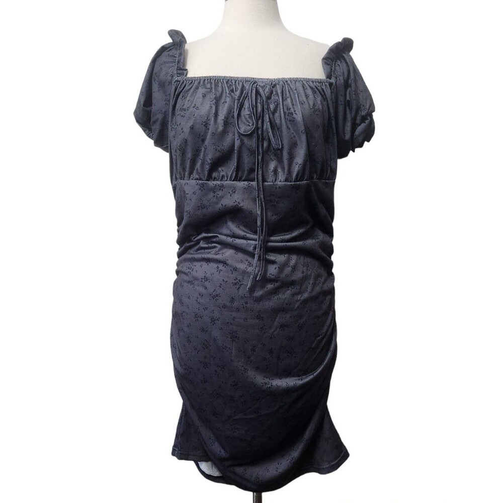 NWT SHEILAY Gray Bodycon 3XL Dress Off Shoulder babydoll Side Ruched front tie